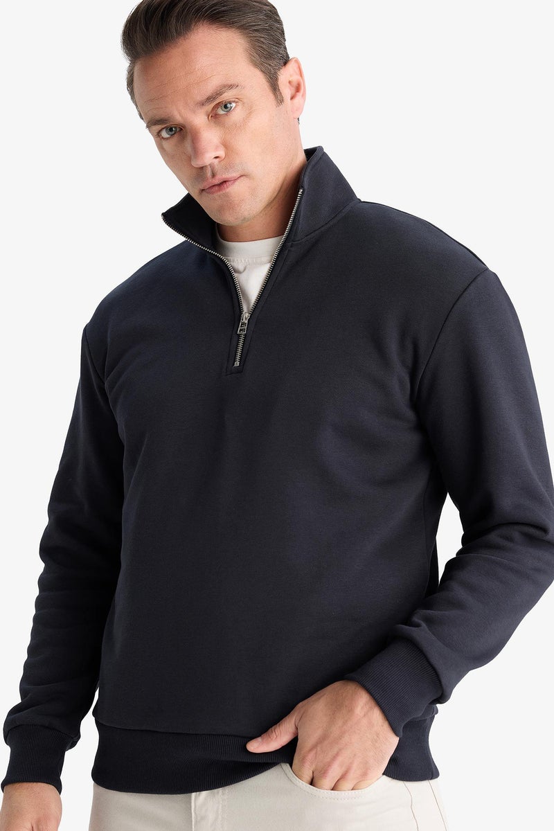DeFacto Blue Man Regular Fit Half Zippered Basic Sweatshirt Casual - Image 4